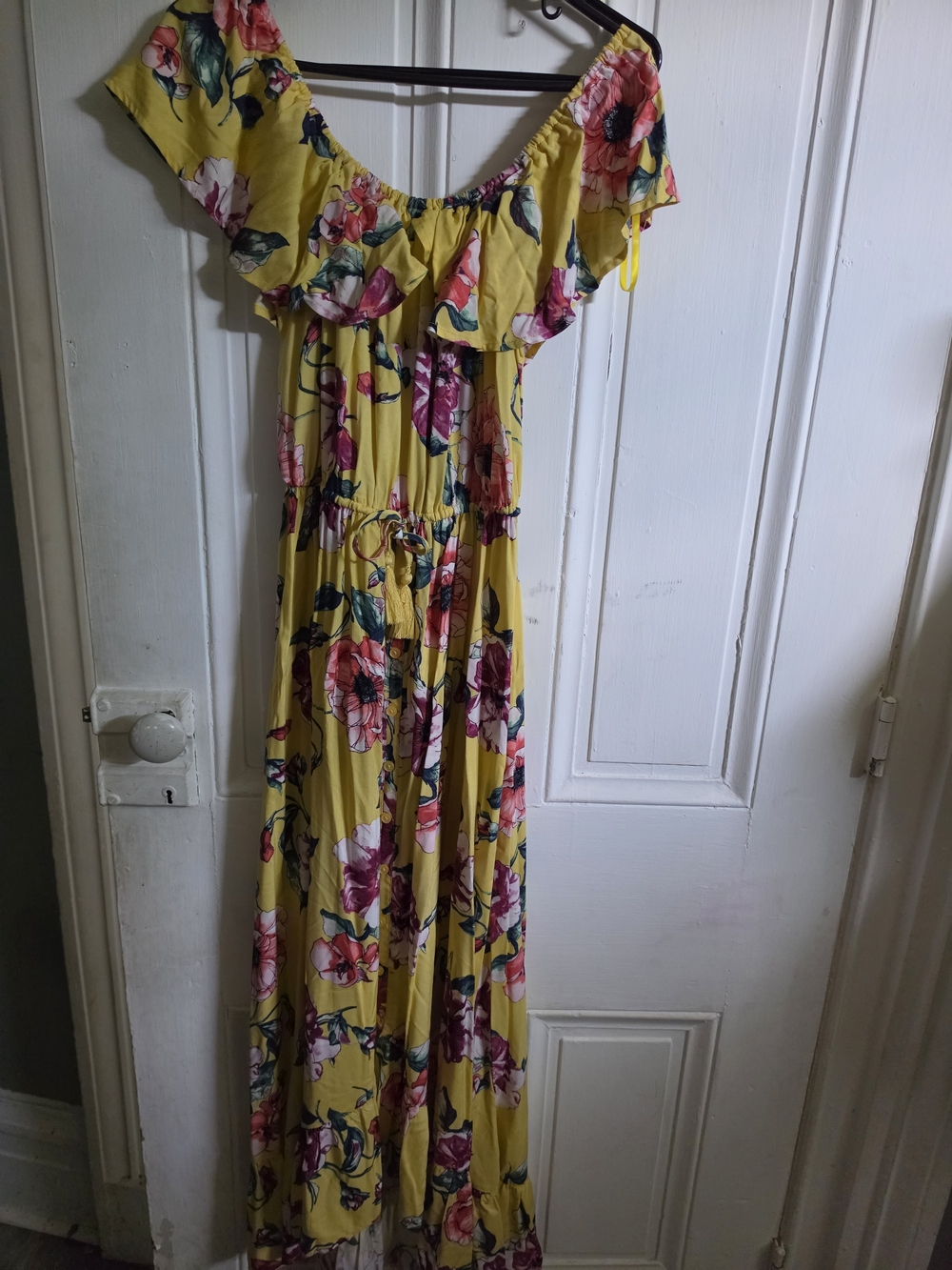 Yellow Floral Off-Shoulder Maxi Dress